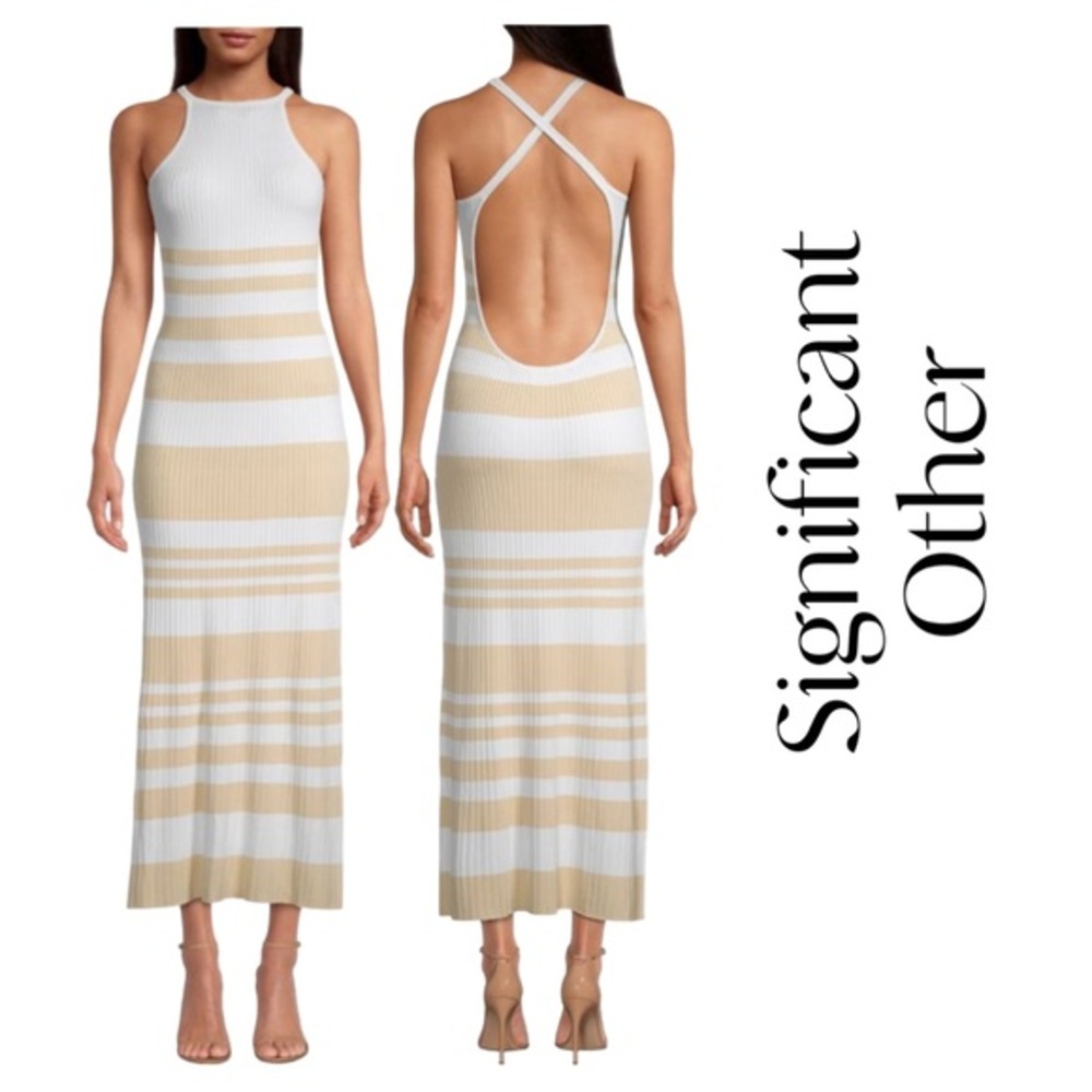 Significant Other Sage Dress in Beige and White Striped Dress Sz M NWT